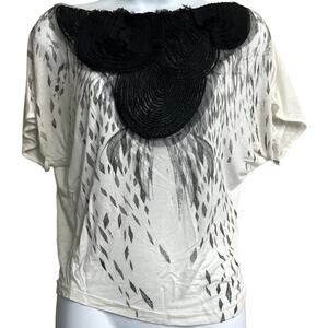 MNG by Mango Top Womens Size S White Boat Neck Short Sleeve Lightweight Artsy